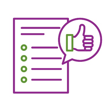 A document with a list that has a speech bubble showing a thumbs up.