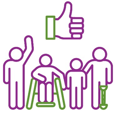 A thumbs up above a diverse group of people.