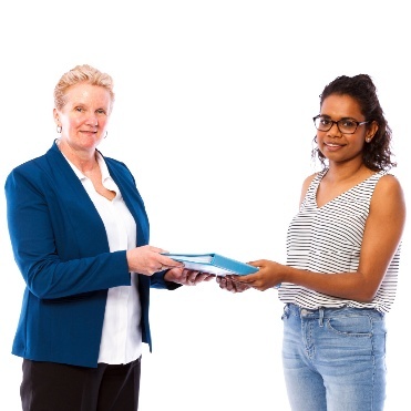 A person giving someone else a document.