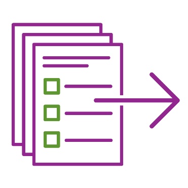 A stack of documents with an arrow pointing right.