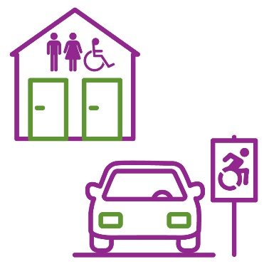 A public toilet and an accessible parking space.