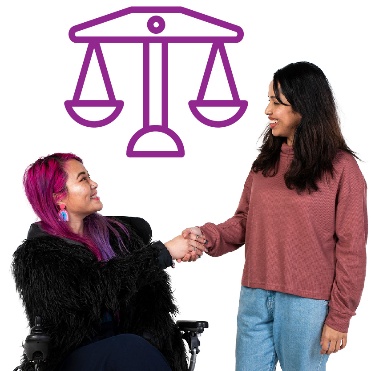 A fairness icon above 2 people shaking hands.
