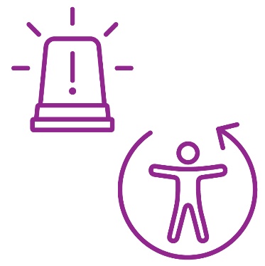 An emergency icon next to a curved arrow around an accessibility icon.
