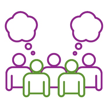 A group of people with 2 thought bubbles.